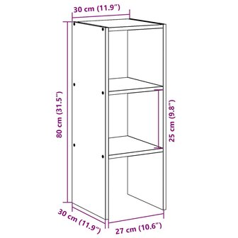 Boekenkast stapelbaar 30x30x80 cm bewerkt hout zwart eikenkleur 9