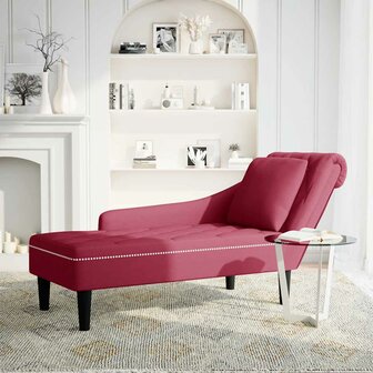 Chaise longue met kussen en rechterarmleuning fluweel wijnrood 2