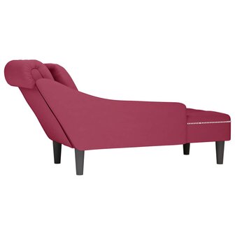 Chaise longue met kussen en rechterarmleuning fluweel wijnrood 6