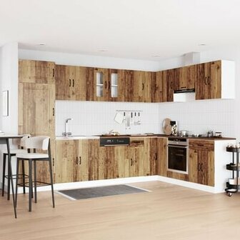 Keukenkast Kalmar dubbele wasbakken bewerkt hout oud houtkleur 1