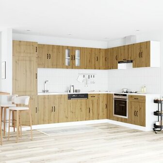 Keukenkast Kalmar dubbele wasbakken hout artisanaal eiken 1