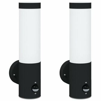 Buitenwandlampen 2 st met sensor IP44 roestvrijstaal zwart 2