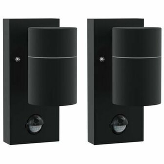 Buiten Wandlampen met Sensor 2 stuks Zwart RVS IP44 2