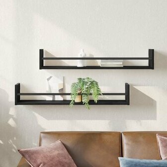 Wandkasten 2 stuks Zwart Eiken 80x16x14 cm Bewerkt Hout 1