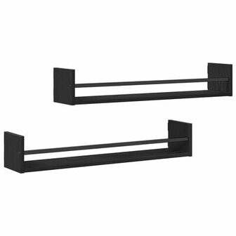 Wandkasten 2 stuks Zwart Eiken 80x16x14 cm Bewerkt Hout 2