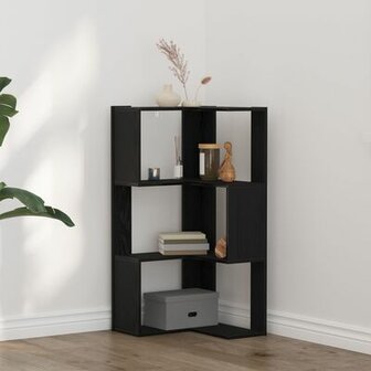 Hoekboekenkast 3-laags 50x50x102 cm hout zwart eikenkleur 1