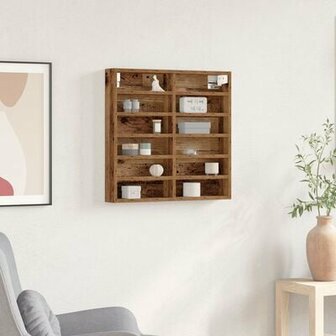 Vitrinekast 60x8,5x58 cm bewerkt hout oud houtkleurig 1