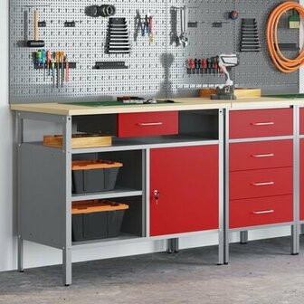 Werkbank met Slotdeur Rood 100x55x85 cm Staal 1