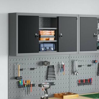 Gereedschapskast Muurbevestigd met Pegboard Zwart 100x20x55 cm Staal 1