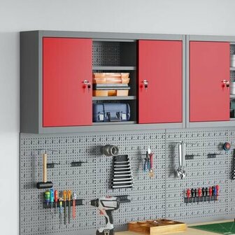 Gereedschapskast Wandbevestiging met Pegboard Rood 100x20x55 cm Staal 1