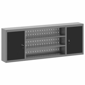 Gereedschapskast Wandmontage met Pegboard Zwart 150x20x55 cm Staal 2