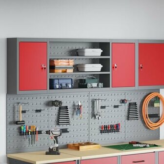 Gereedschapskast Muurbevestiging met Pegboard Rood 150x20x55 cm Staal 1