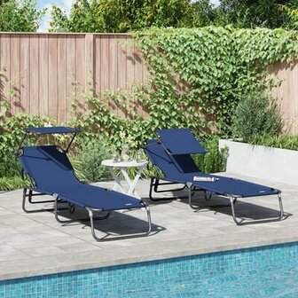 Opvouwbare Ligstoelen 2 stuks met Luifel Blauw 600D Oxford Stof 1