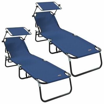 Opvouwbare Ligstoelen 2 stuks met Luifel Blauw 600D Oxford Stof 2