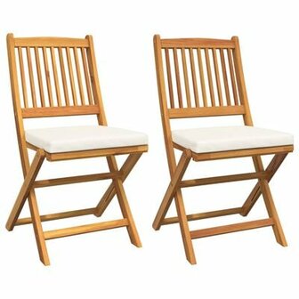 Vouwtuinstoelen met Witte Kussen 2 stuks van Massief Acaciahout 2