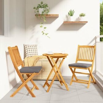 Opvouwbare Tuinstoelen met Grijze Kussen 2 stuks Massief Acaciahout 1