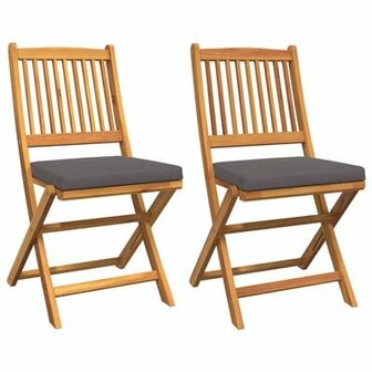 Opvouwbare Tuinstoelen met Grijze Kussen 2 stuks Massief Acaciahout 2