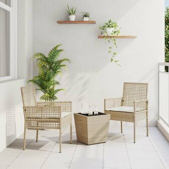 3-delige Tuinbistroset met kussens poly rattan beige 1