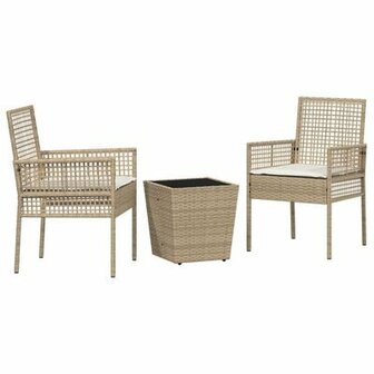 3-delige Tuinbistroset met kussens poly rattan beige 2