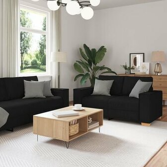 3-delige Bankenset met kussens stof zwart 1