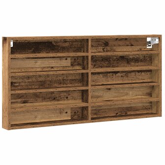 Vitrinekast wandgemonteerd bewerkt hout oud houtkleurig 2