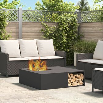Vuurkorf met houtopslag 100x100x30 cm staal zwart 1