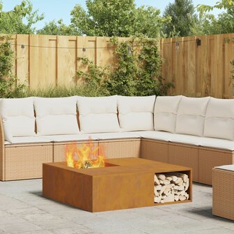 Vuurkorf met houtopslag 100x100x30 cm cortenstaal 1