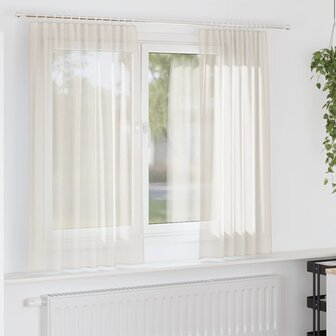 Gordijnen voile met roedezakken 2 st cr&egrave;mekleurig 1