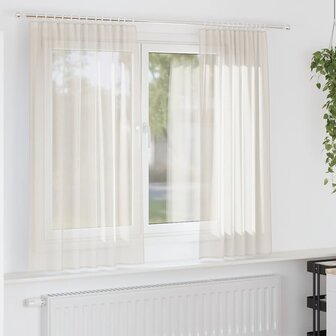 Gordijnen voile met roedezakken 2 st cr&egrave;mekleurig 1