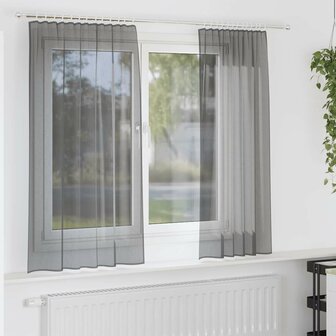 Gordijnen voile met roedezakken 2 st donkergrijs 1