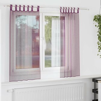 Gordijnen voile met roedezakken 2 st paars 1