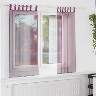 Gordijnen voile met roedezakken 2 st paars 1