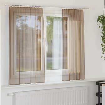 Gordijnen voile met roedezakken 2 st lichtbruin 1