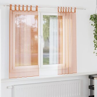 Voile gordijnen met roedezakken 2 st terracotta 1