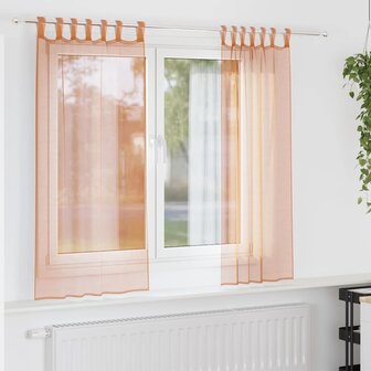Voile gordijnen met roedezakken 2 st terracotta 1