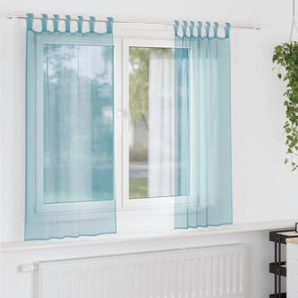 Gordijnen voile met roedezakken 2 st turkoois 1