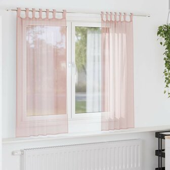 Gordijnen voile met lussen 2 st 140x175 cm lichtroze 1