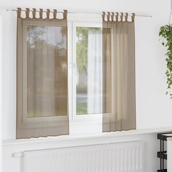 Gordijnen voile met lussen 2 st 140x140 cm lichtbruin 1