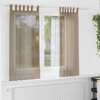 Gordijnen voile met lussen 2 st 140x175 cm lichtbruin 1