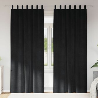 Zwarte Verduisterende Gordijnen met Hanglussen - 2 stuks - Zwart Velours 1