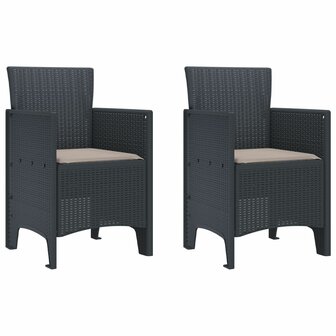 tuinstoelen met kussens 2 stuks Anthraciet Poly Rattan 2
