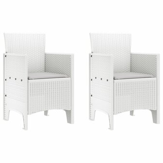 Tuinstoelen met Kussens 2 stuks Wit Poly Rattan 2