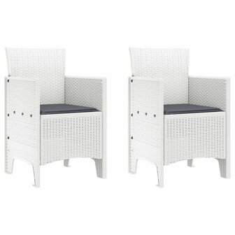 Tuinstoelen met Kussens 2 stuks Wit Poly Rattan 2
