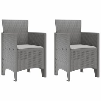 Tuinstoelen met Kussens 2 stuks Licht Grijs Poly Rattan 2