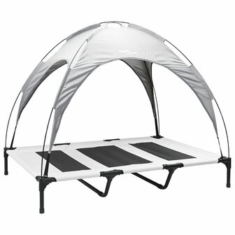 Verhoogd Hondenbed met Afneembare Luifel Zilvergrijs XL Staal 2