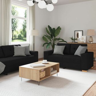 3-delige Bankenset met kussens stof zwart 1