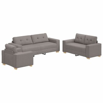3-delige Bankenset met kussens stof taupe 2