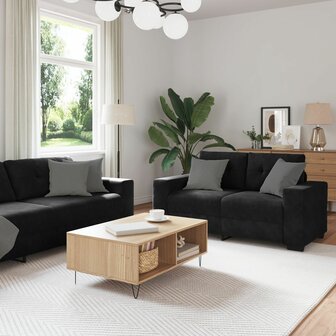 3-delige Bankenset met kussens fluweel zwart 1
