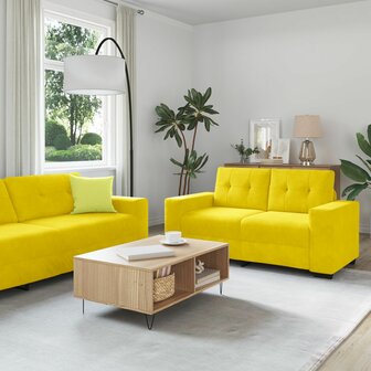 3-delige Bankenset met kussens fluweel geel 1