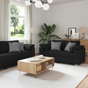 2-delige Bankenset met kussens stof zwart 1